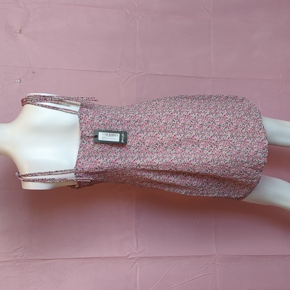 Nasty Gal Tie Straps Ruched Bust Floral Mini Dress in Pink and Lilac Purple 4 - Picture 3 of 6